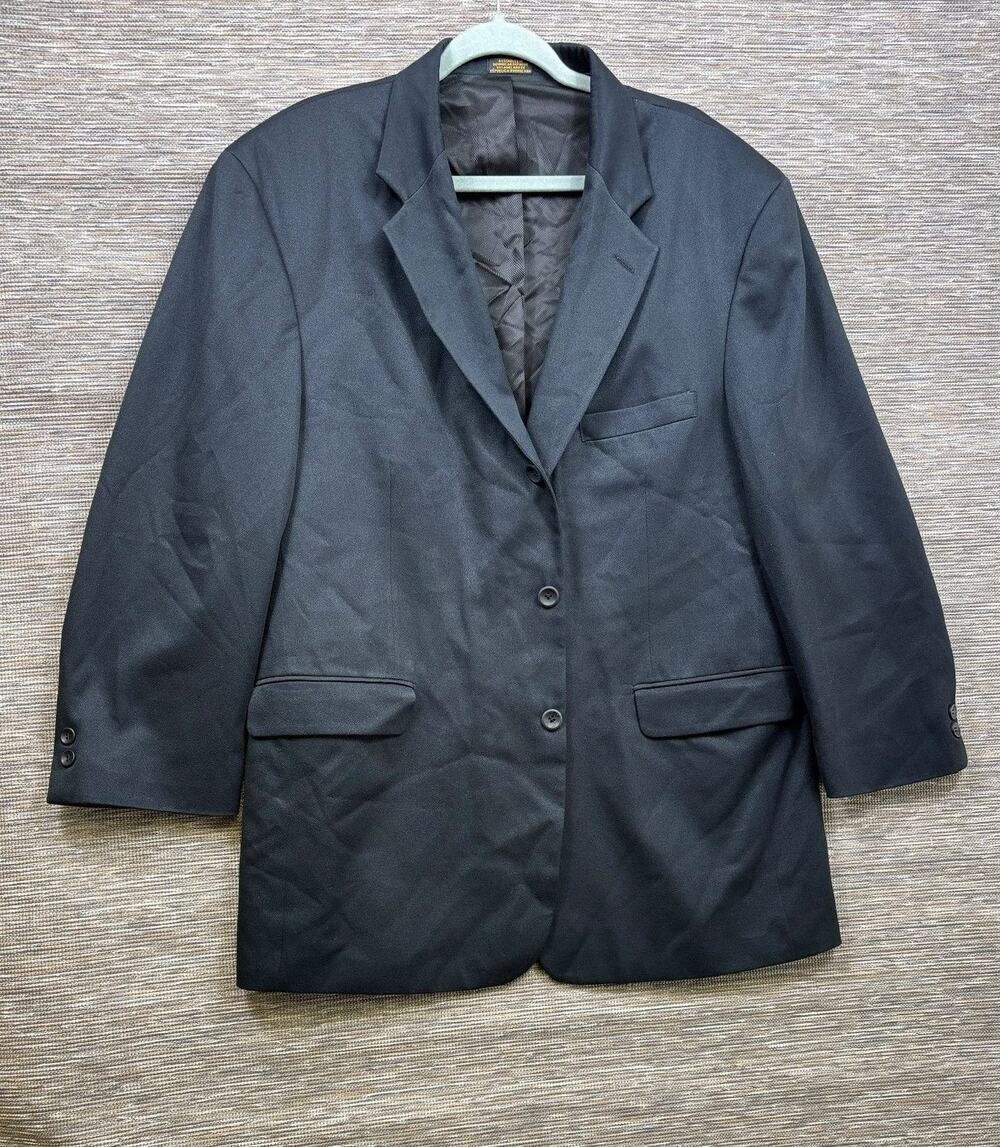 J. Ferrar Blazer Mens Size 44R Black Solid Polyester Suit Jacket 2 Button Lined